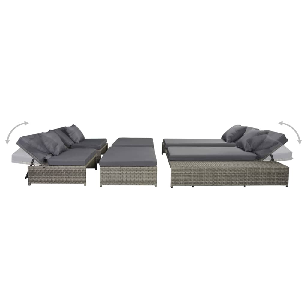 vidaXL 5-tlg. Garten-Lounge-Set mit Auflagen Poly Rattan Grau