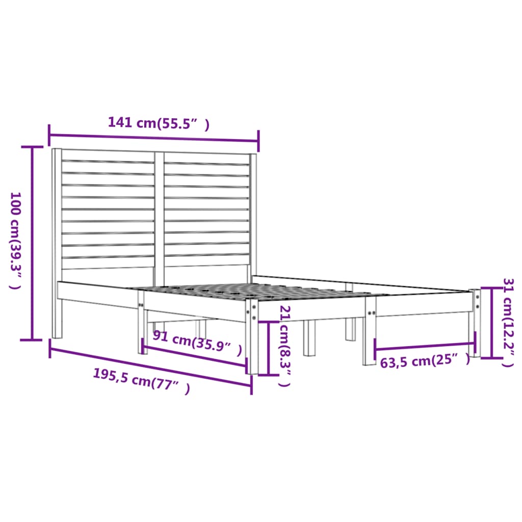 vidaXL Massivholzbett Schwarz 135x190 cm