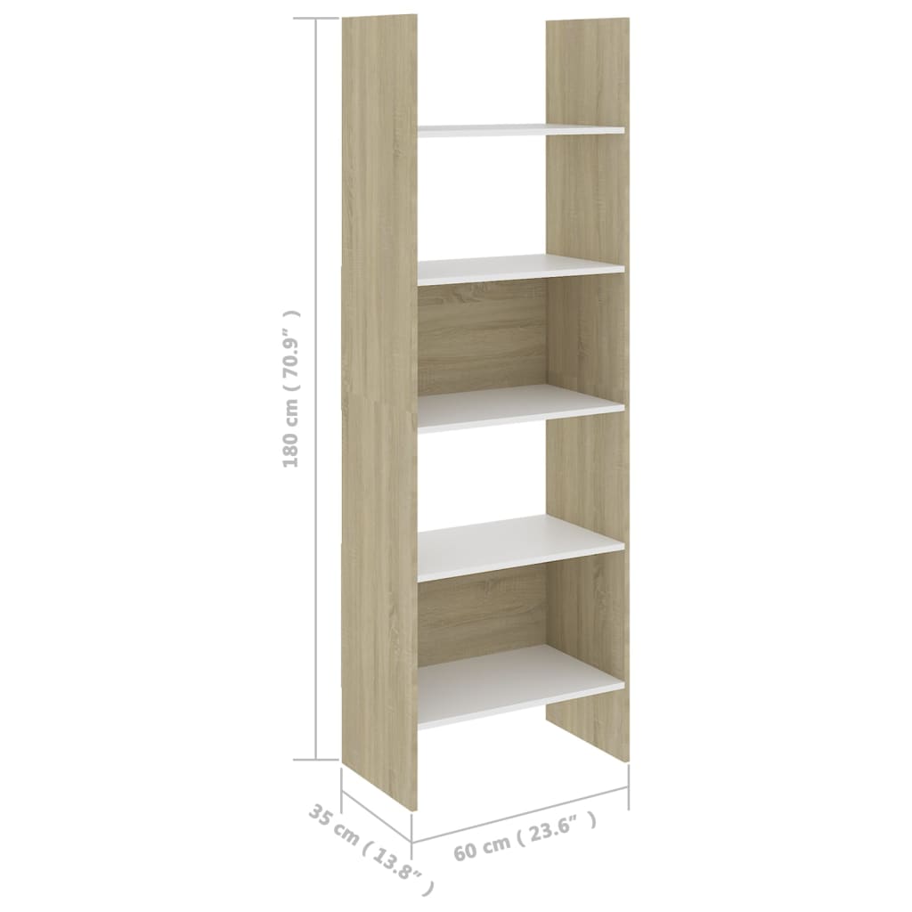 vidaXL Bücherregal Weiß und Sonoma-Eiche 60x35x180 cm Holzwerkstoff