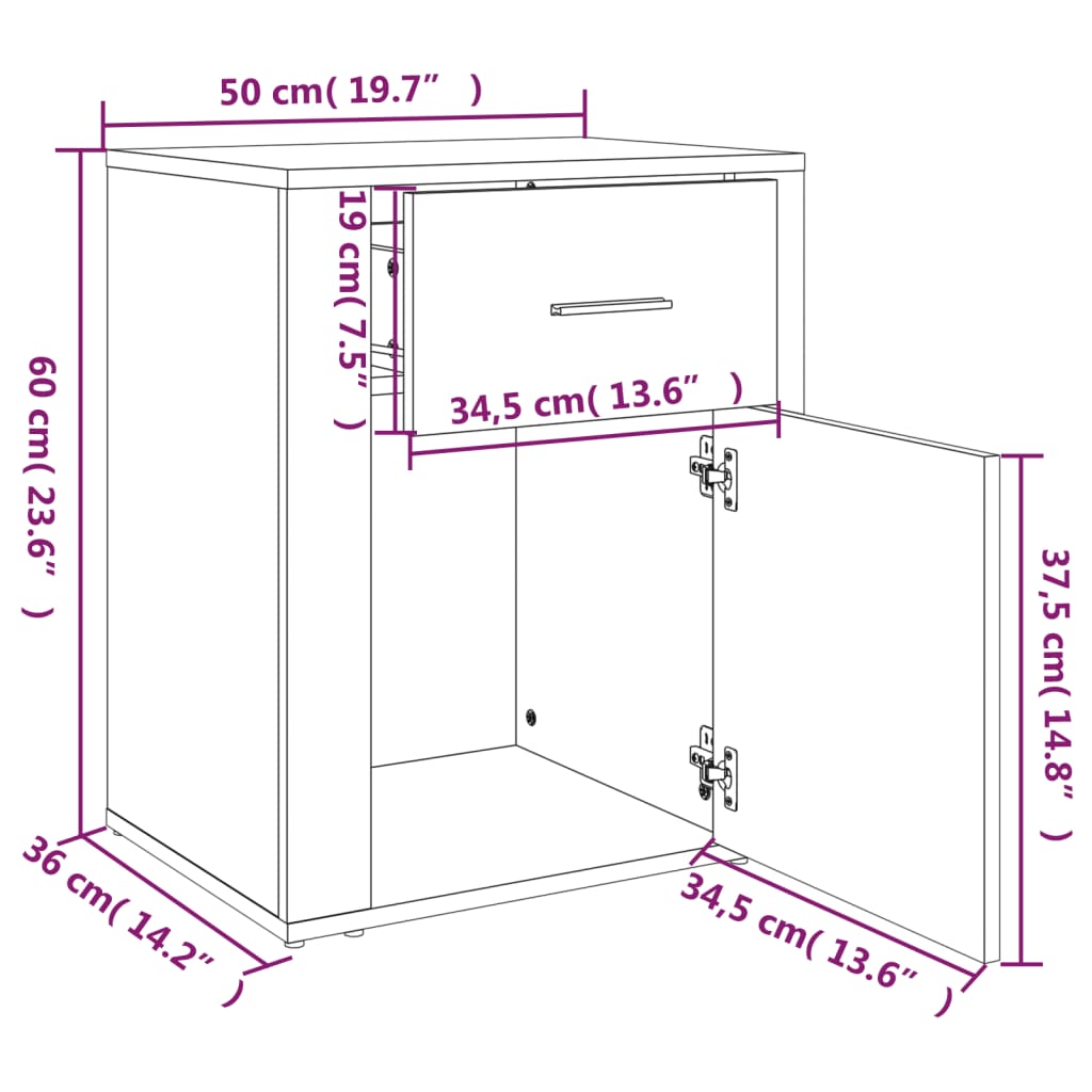 vidaXL Nachttisch Sonoma-Eiche 50x36x60 cm Holzwerkstoff