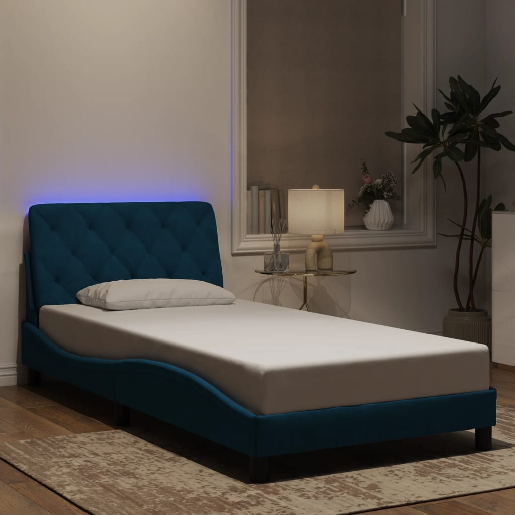 vidaXL Bettgestell mit LED-Leuchten Blau 100x200 cm Samt
