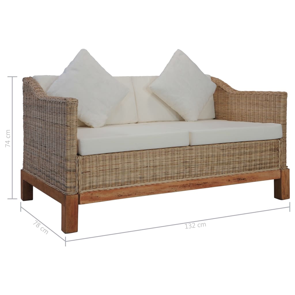 vidaXL 2-Sitzer-Sofa mit Kissen Natürliches Rattan