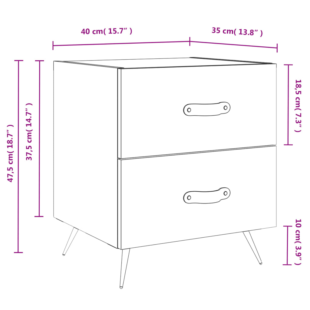 vidaXL Nachttische 2 Stk. Hochglanz-Weiß 40x35x47,5 cm Holzwerkstoff