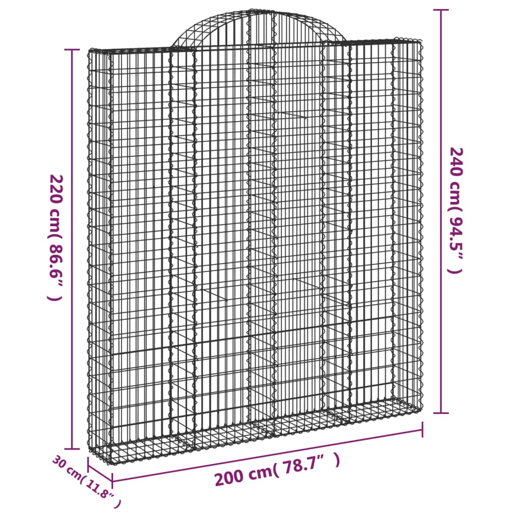 vidaXL Gabionen mit Hochbogen 3 Stk. 200x30x220/240cm Verzinktes Eisen