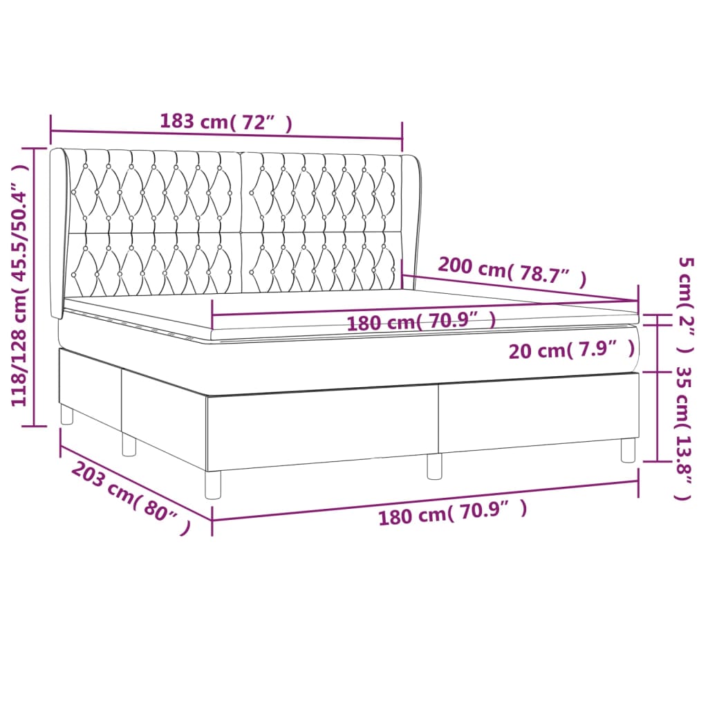 vidaXL Boxspringbett mit Matratze Taupe 180x200 cm Stoff