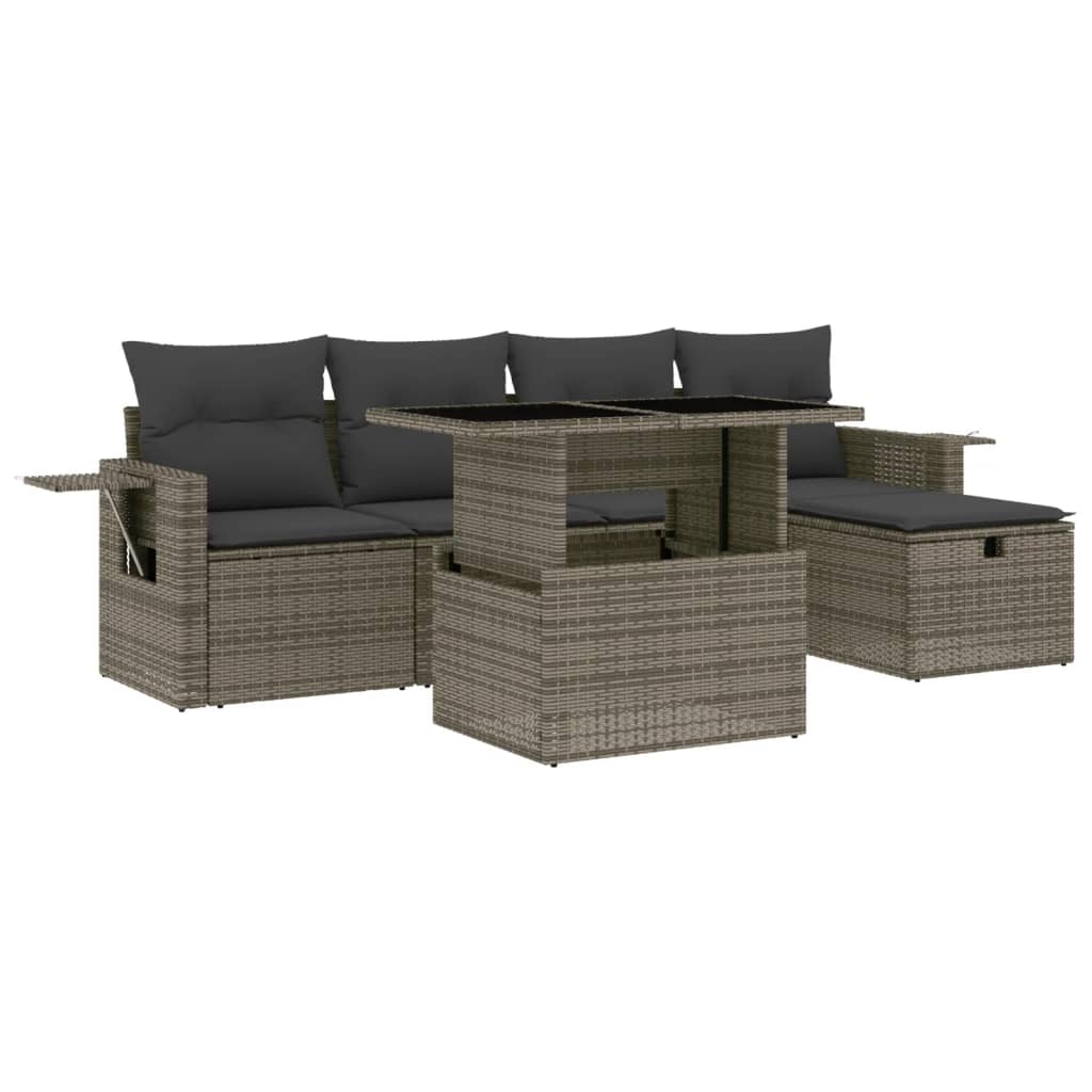 vidaXL 6-tlg. Garten-Sofagarnitur mit Kissen Grau Poly Rattan