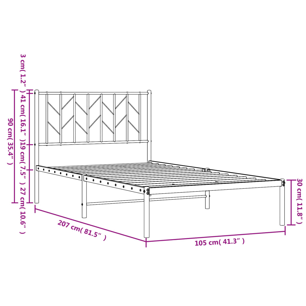 vidaXL Bettgestell mit Kopfteil Metall Weiß 100x200 cm