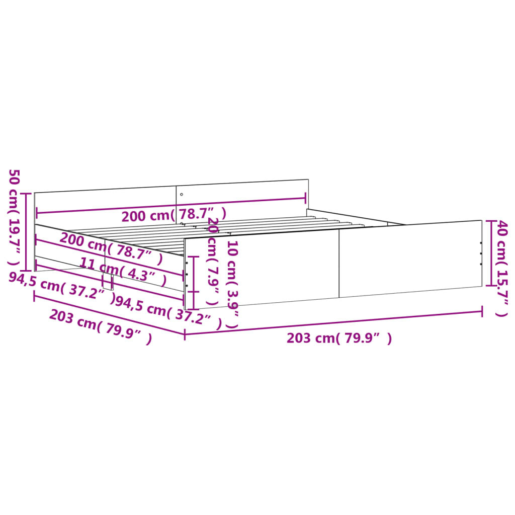 vidaXL Bettgestell mit Kopf- und Fußteil Grau Sonoma 200x200 cm