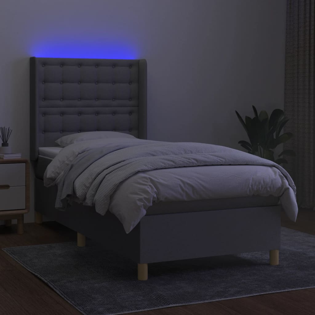 vidaXL Boxspringbett mit Matratze & LED Hellgrau 80x200 cm Stoff