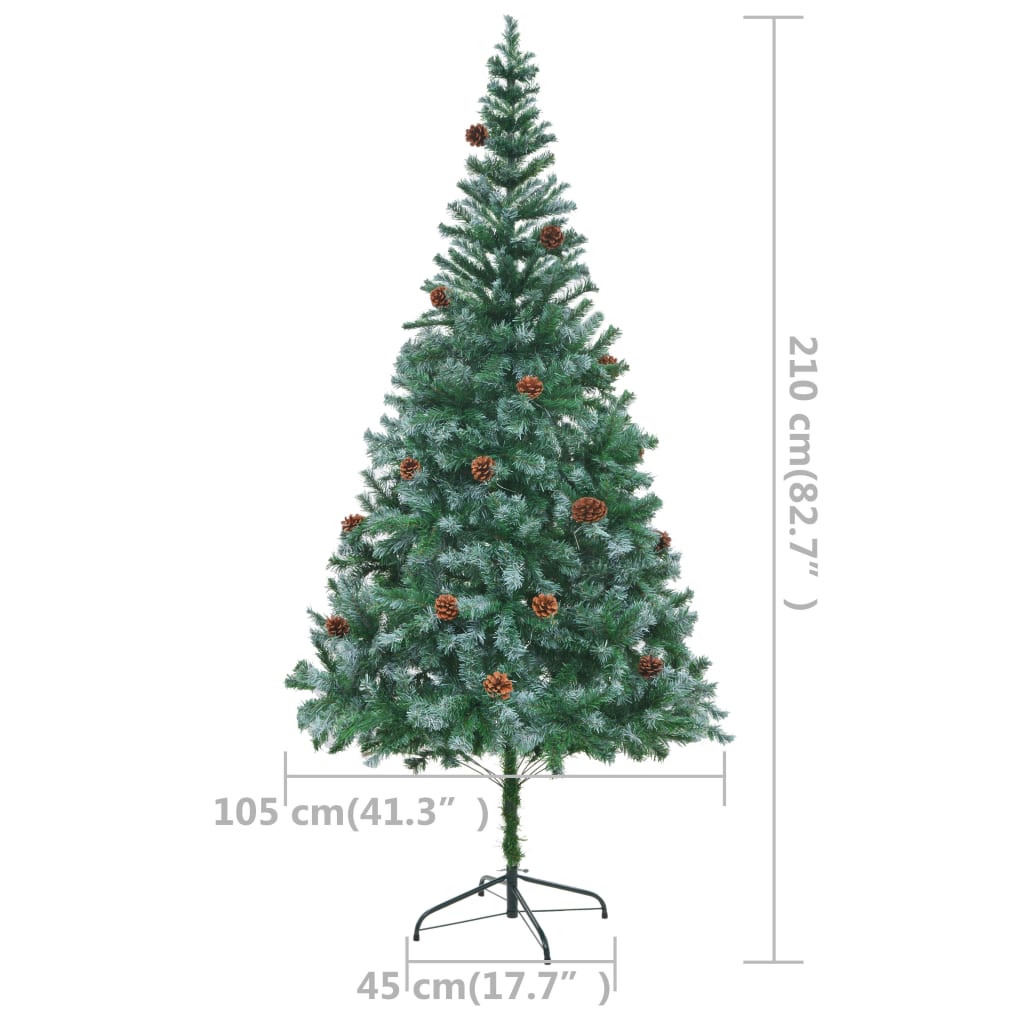 vidaXL Künstlicher Weihnachtsbaum mit Beleuchtung Kugeln Zapfen 210 cm