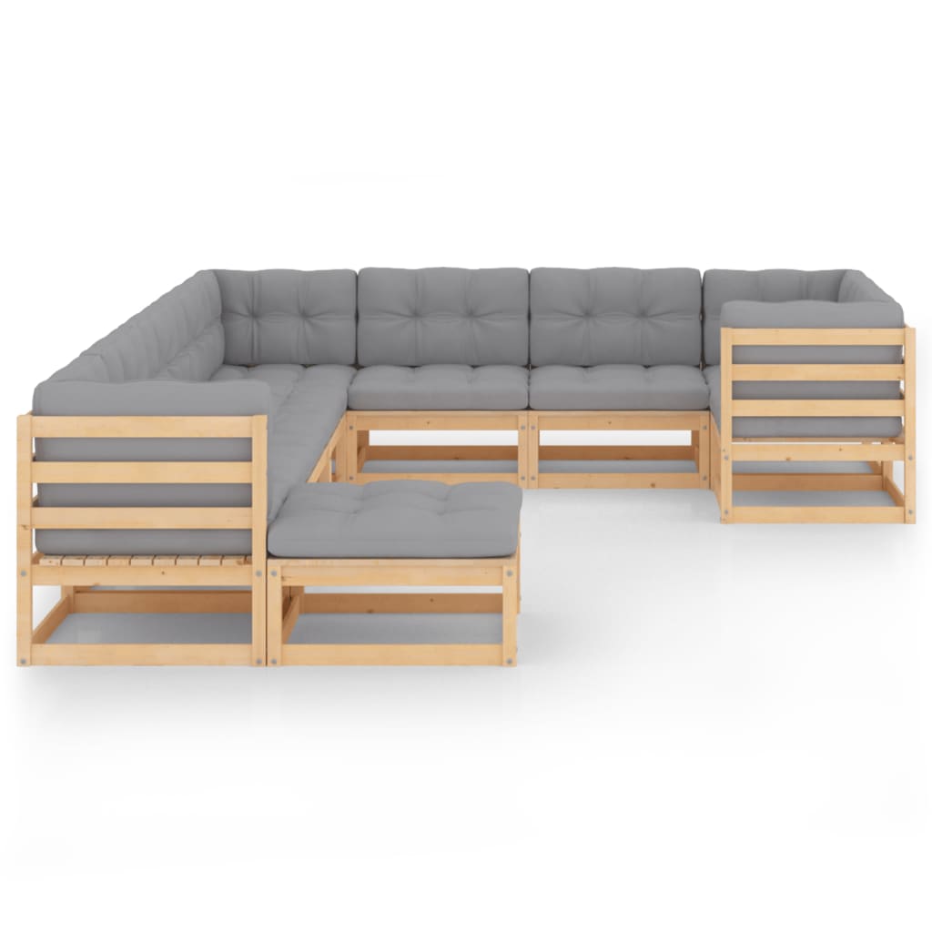 vidaXL 10-tlg. Garten-Lounge-Set mit Kissen Massivholz Kiefer