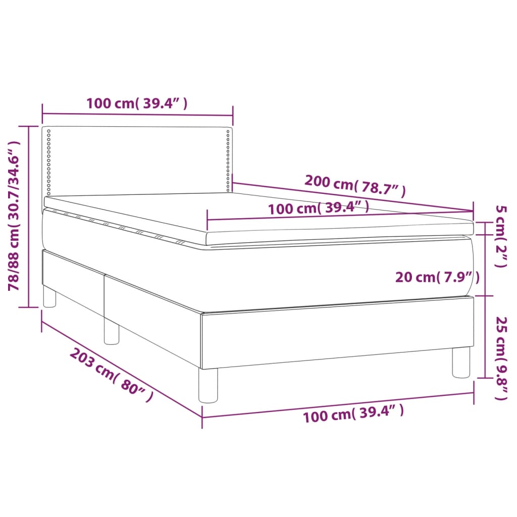 vidaXL Boxspringbett mit Matratze Grau 100x200 cm Kunstleder