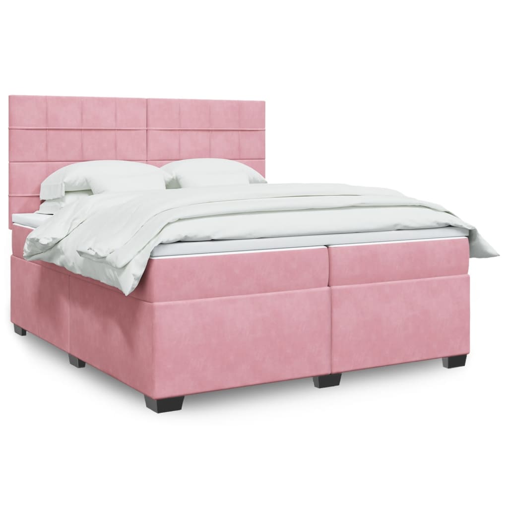 vidaXL Boxspringbett mit Matratze Rosa 200x200 cm Samt