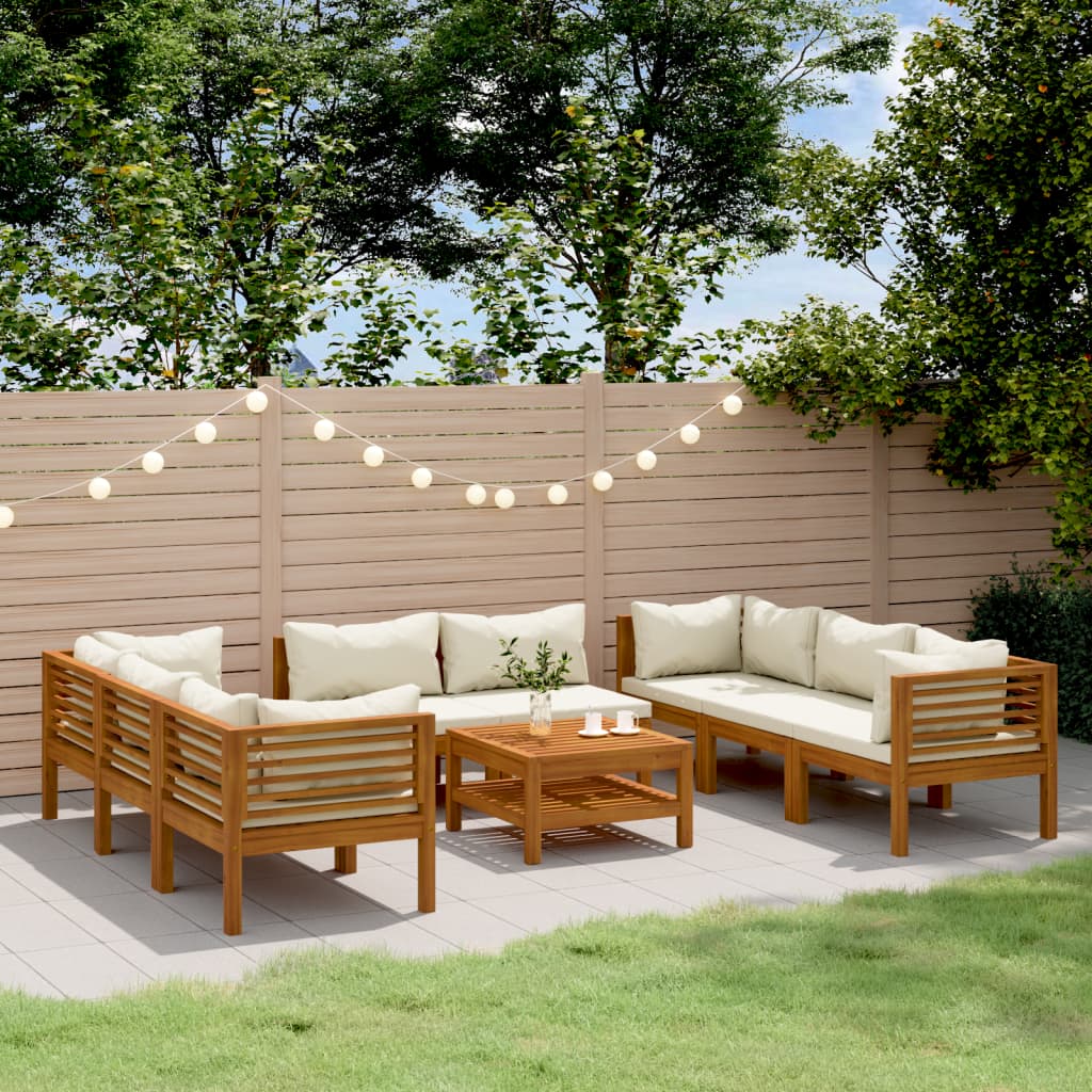 vidaXL 9-tlg. Garten-Lounge-Set mit Creme Kissen Massivholz Akazie