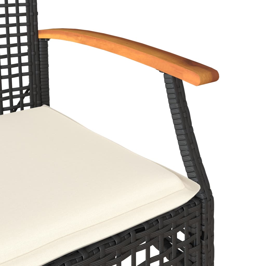 vidaXL 3-tlg. Bistro-Set mit Kissen Schwarz Poly Rattan Akazienholz