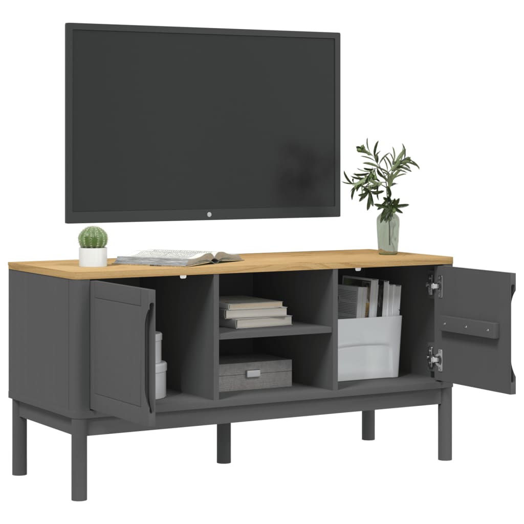 vidaXL TV-Schrank FLORO Grau 114x43x55 cm Massivholz Kiefer