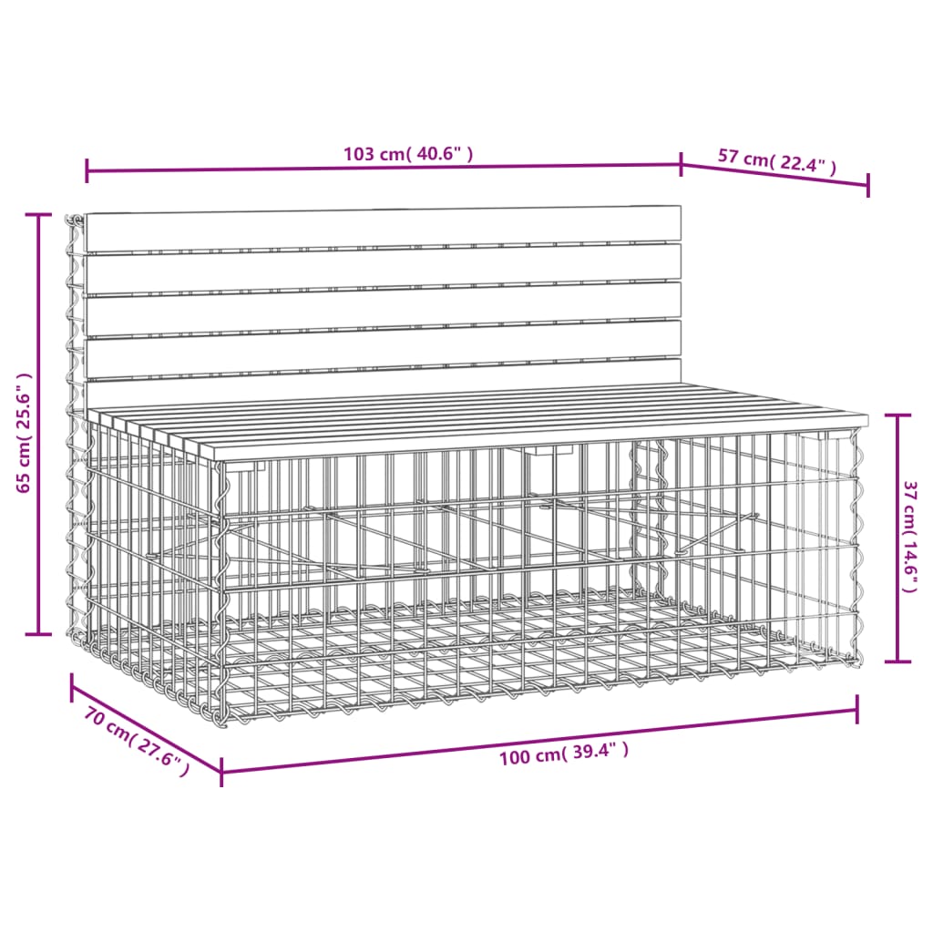 vidaXL Gartenbank aus Gabionen 103x70x65 cm Massivholz Douglasie