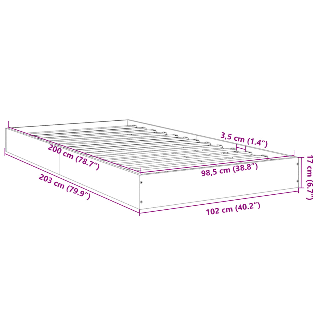 vidaXL Bettgestell ohne Matratze Sonoma-Eiche 100x200 cm Holzwerkstoff