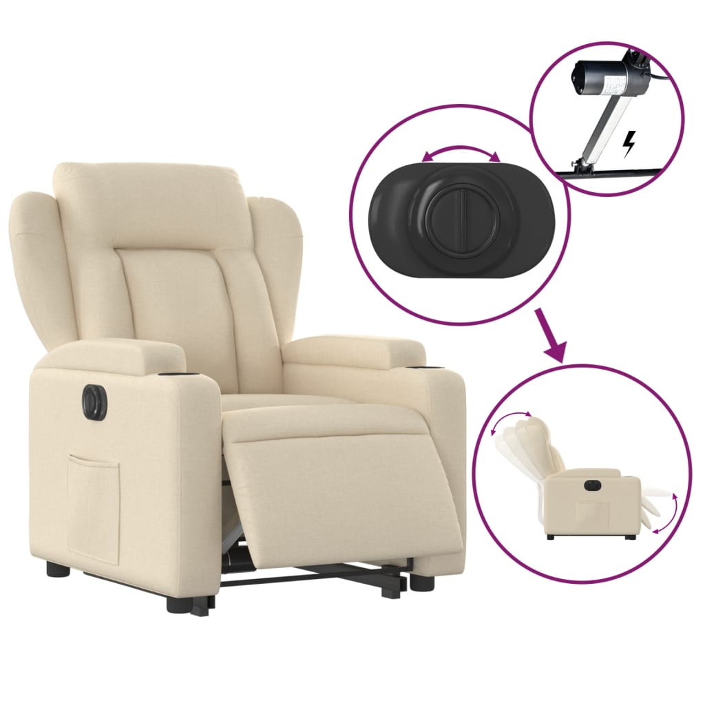 vidaXL Relaxsessel mit Aufstehhilfe Elektrisch Creme Stoff