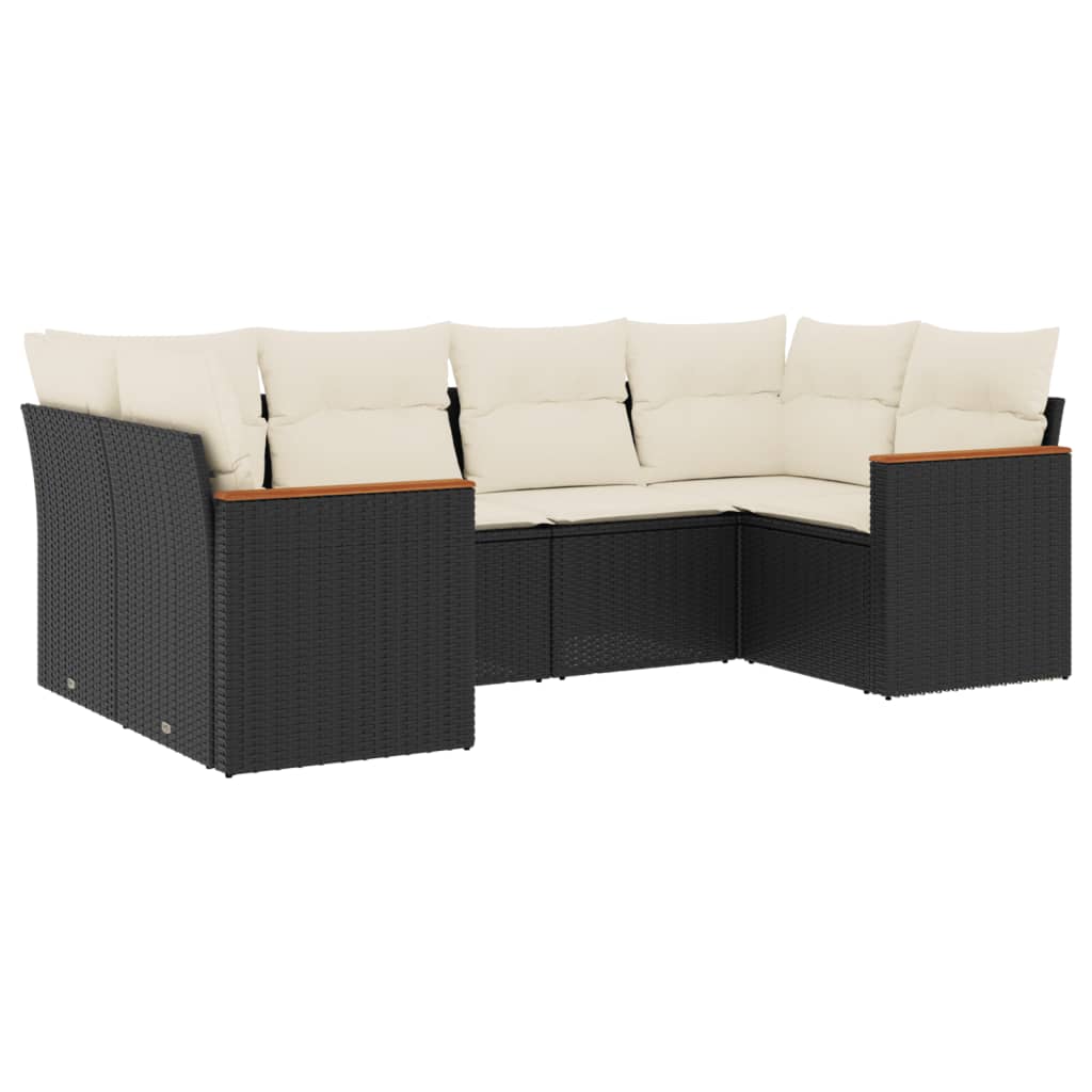 vidaXL 6-tlg. Garten-Sofagarnitur mit Kissen Schwarz Poly Rattan