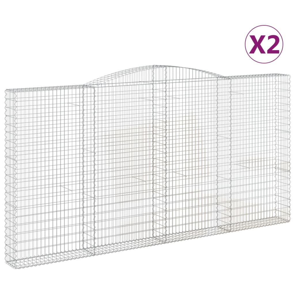 vidaXL Gabionen mit Hochbogen 2 Stk. 400x30x200/220cm Verzinktes Eisen