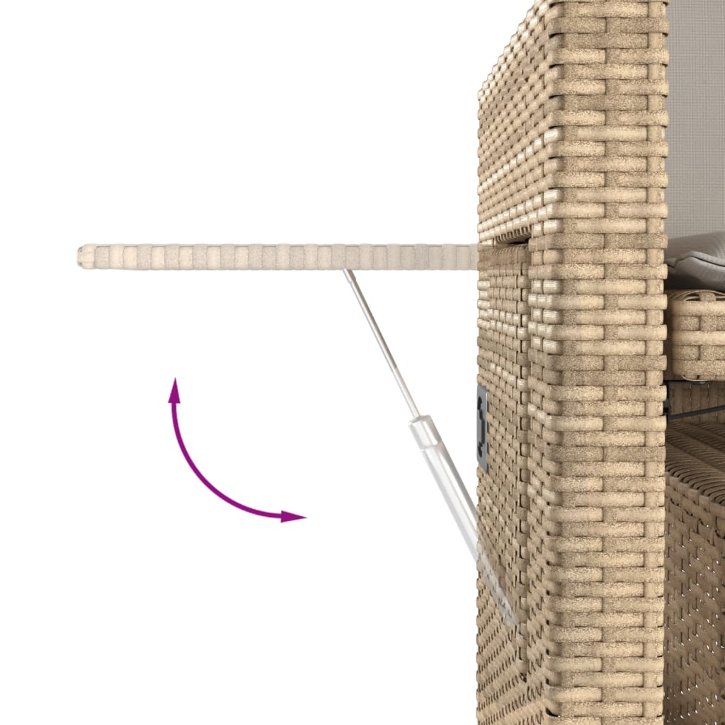 vidaXL Gartenbank Verstellbar mit Kissen Beige Poly Rattan