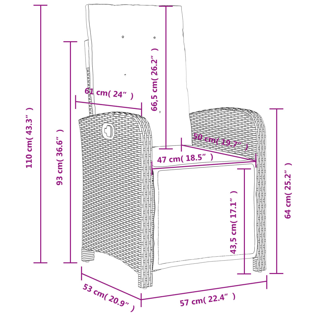 vidaXL 7-tlg. Garten-Essgruppe mit Kissen Braun Poly Rattan