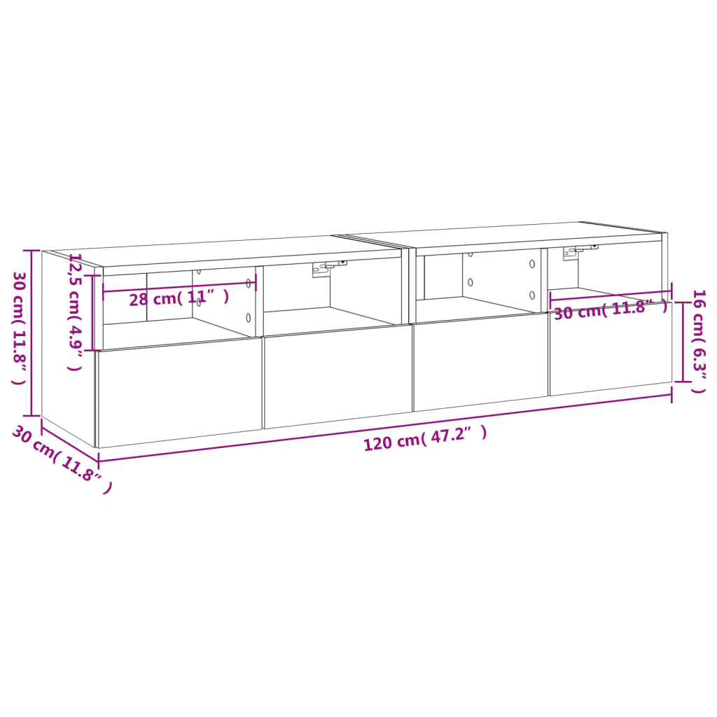 vidaXL TV-Wandschränke 2 Stk. Braun Eiche-Optik 60x30x30 cm