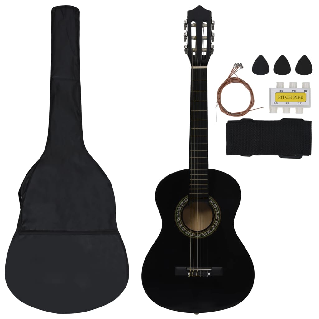 vidaXL 8-tlg. Klassikgitarren-Set für Anfänger Schwarz 1/2 34"