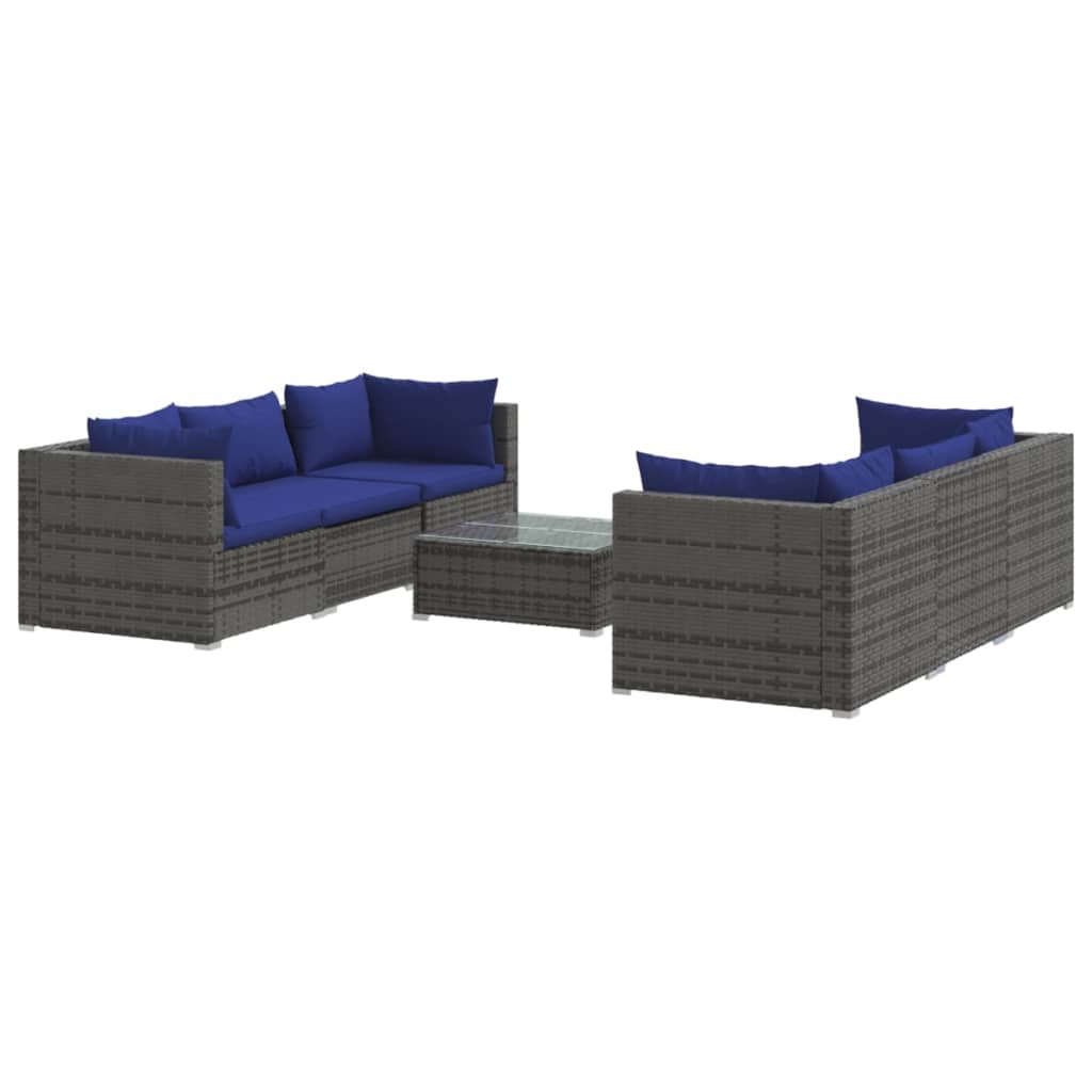 vidaXL 7-tlg. Garten-Lounge-Set mit Kissen Poly Rattan Grau