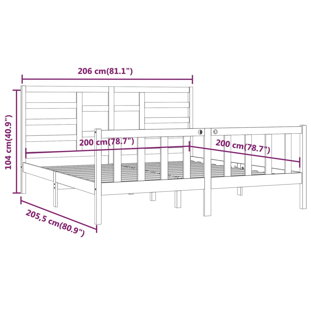 vidaXL Massivholzbett Schwarz Kiefer 200x200 cm