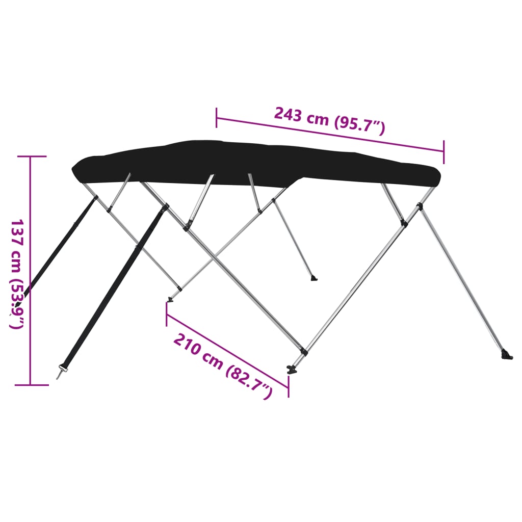 vidaXL 4-Bow Bimini-Top Schwarz 243x210x137 cm