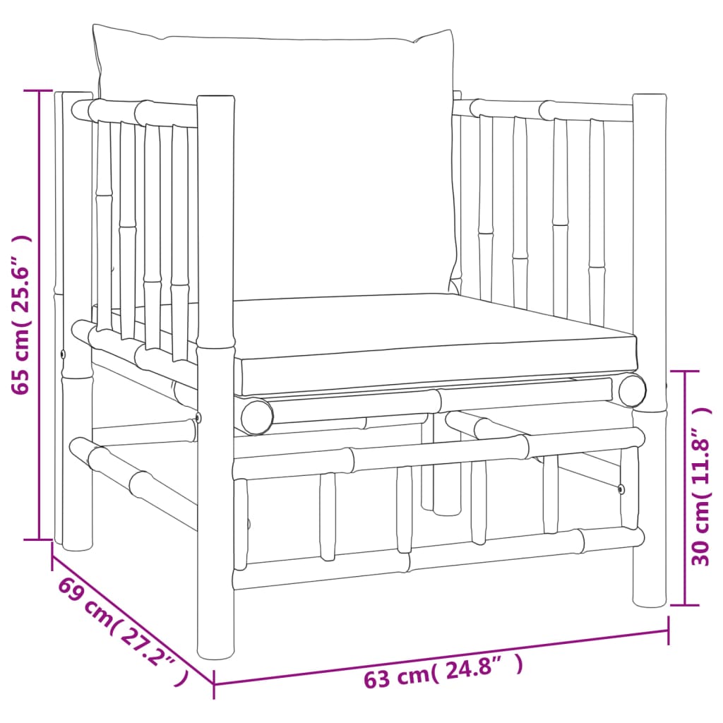 vidaXL 7-tlg. Garten-Lounge-Set mit Cremeweißen Kissen Bambus