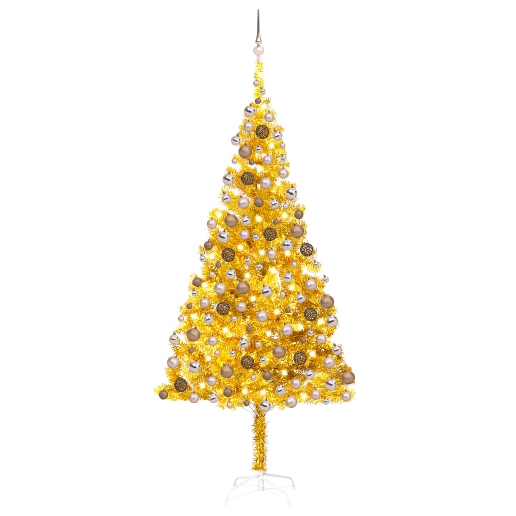 vidaXL Künstlicher Weihnachtsbaum Beleuchtung & Kugeln Gold 210 cm