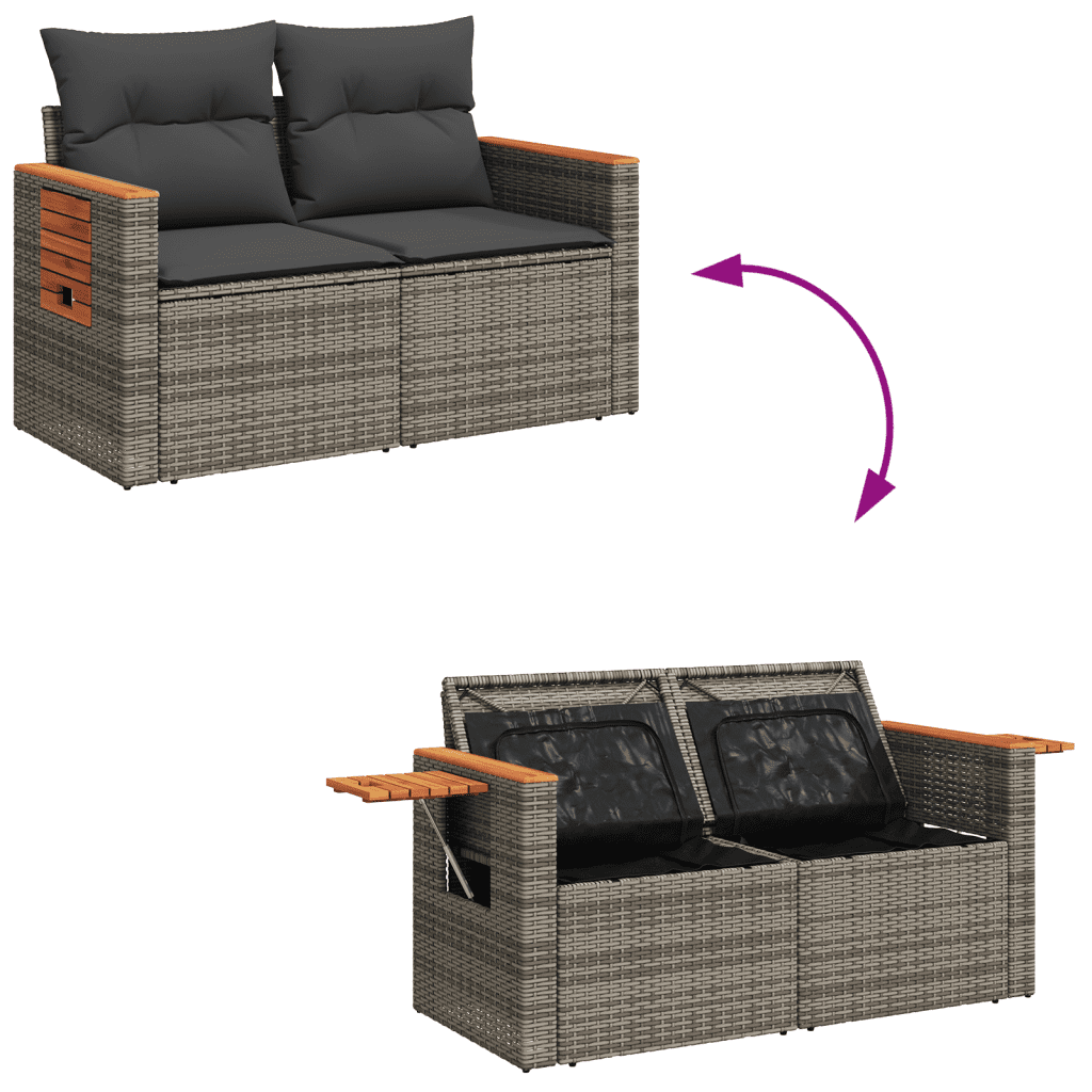 vidaXL 7-tlg. Garten-Sofagarnitur mit Kissen Grau Poly Rattan