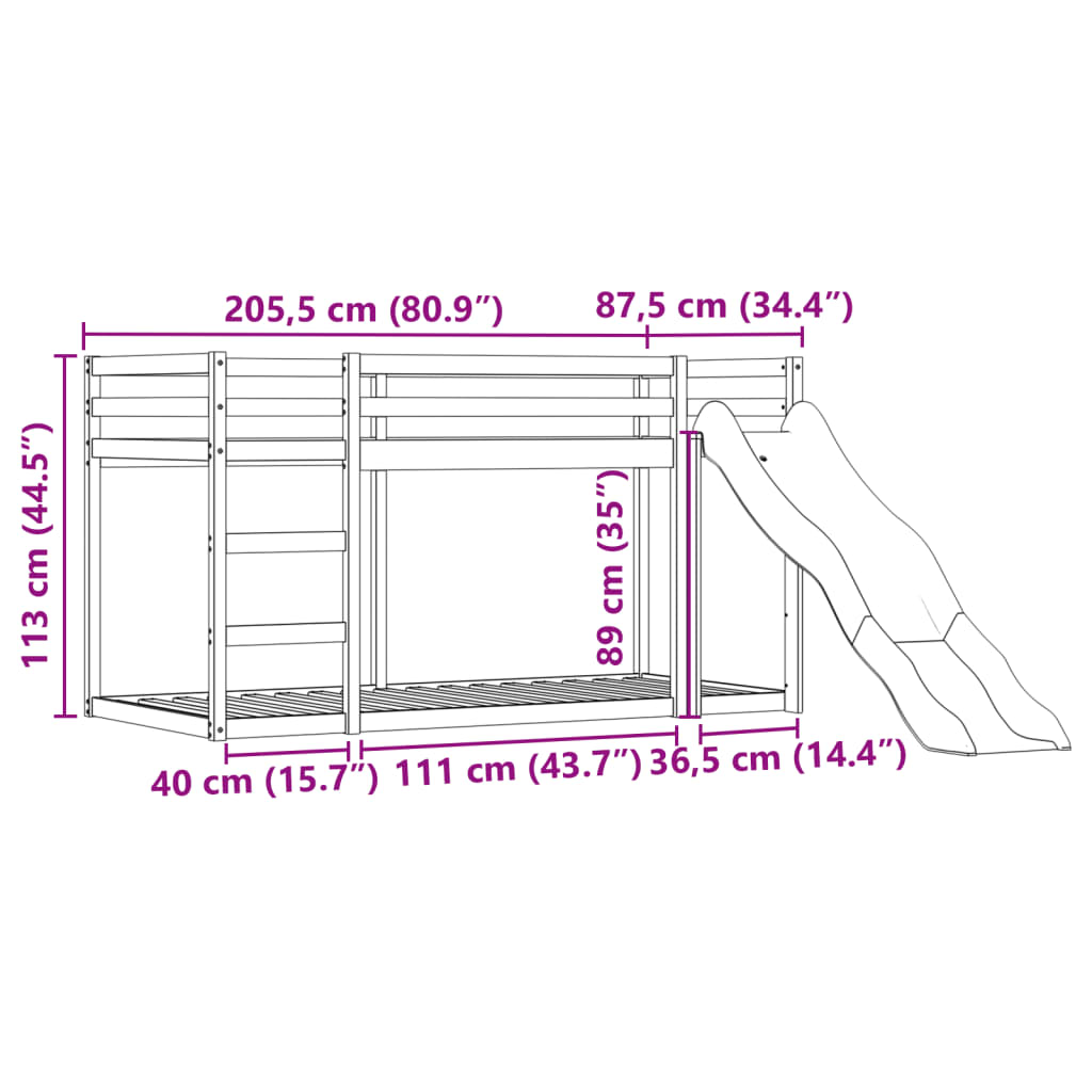 vidaXL Etagenbett mit Rutsche und Gardinen Rosa 80x200 cm