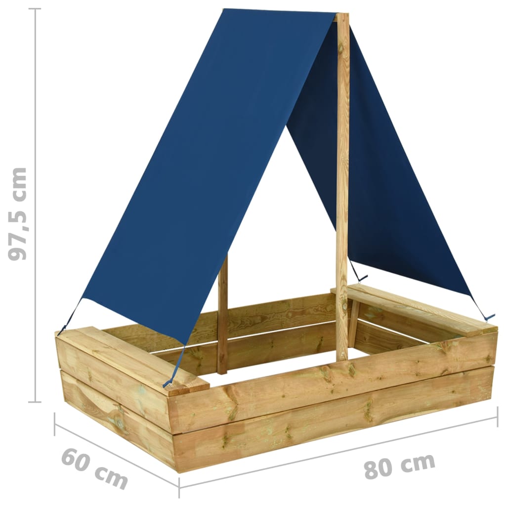 vidaXL Sandkasten mit Dach 80x60x97,5 cm Imprägniertes Kiefernholz