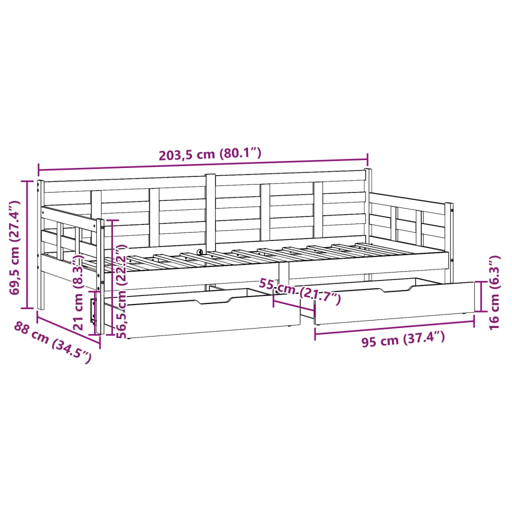 vidaXL Tagesbett mit Schubladen Weiß 80x200 cm Kiefernholz