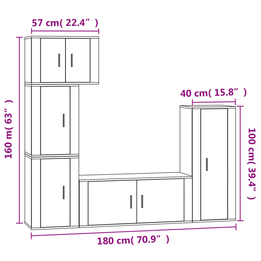 vidaXL 5-tlg. TV-Schrank-Set Grau Sonoma Holzwerkstoff