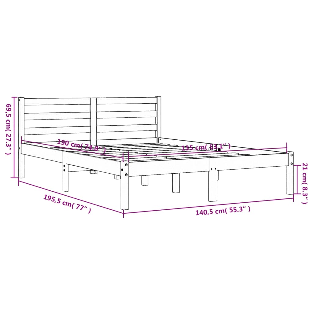 vidaXL Massivholzbett ohne Matratze Wachsbraun 135x190 cm Kiefernholz