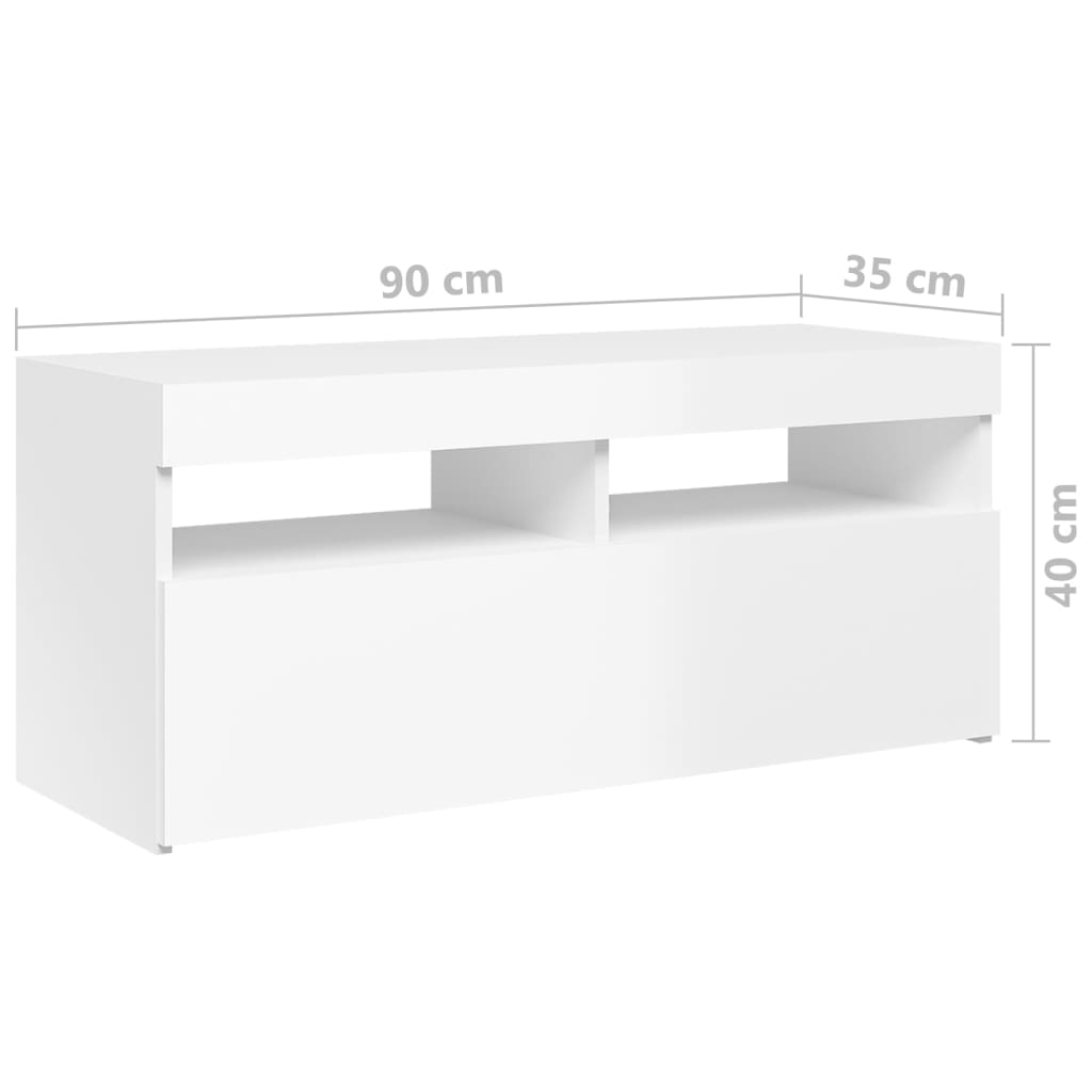 vidaXL TV-Schrank mit LED-Leuchten Hochglanz-Weiß 90x35x40 cm