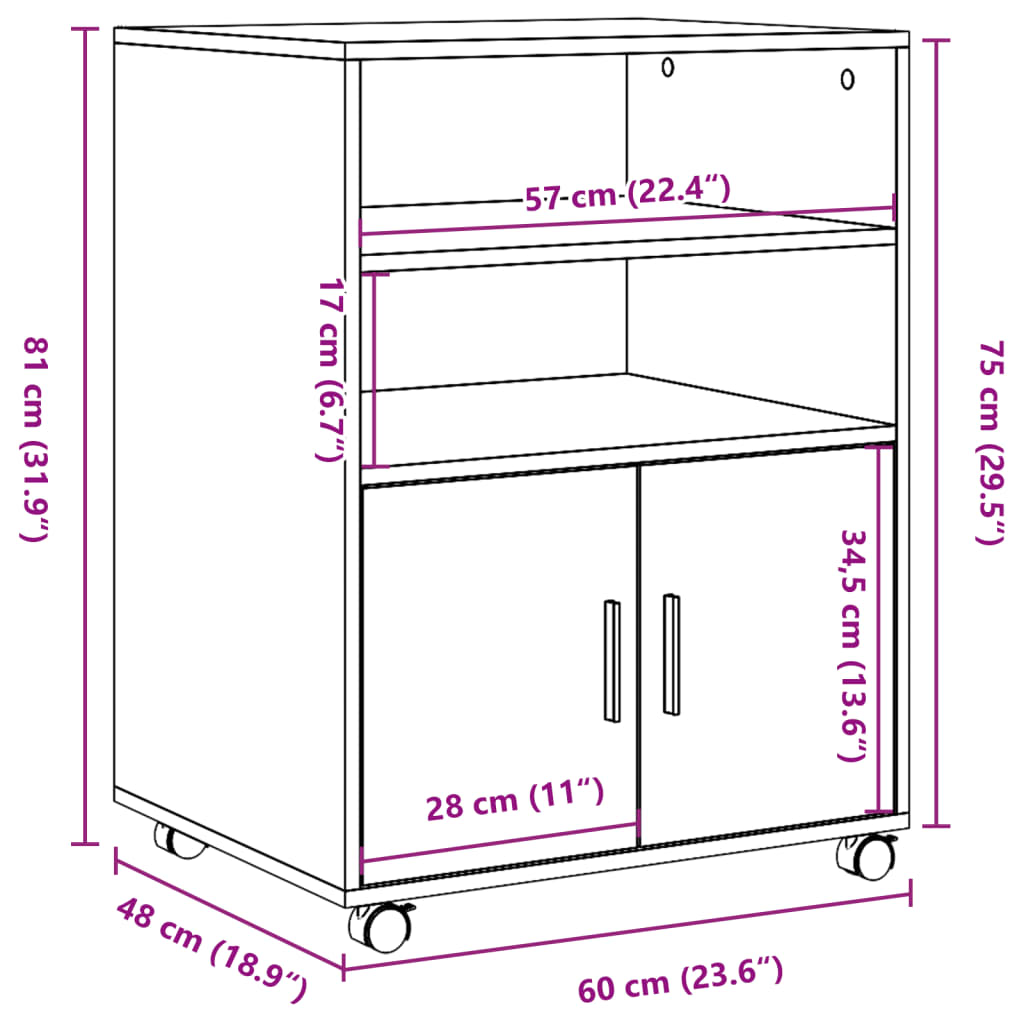 vidaXL Rollschrank Schwarz 60x48x81 cm Holzwerkstoff