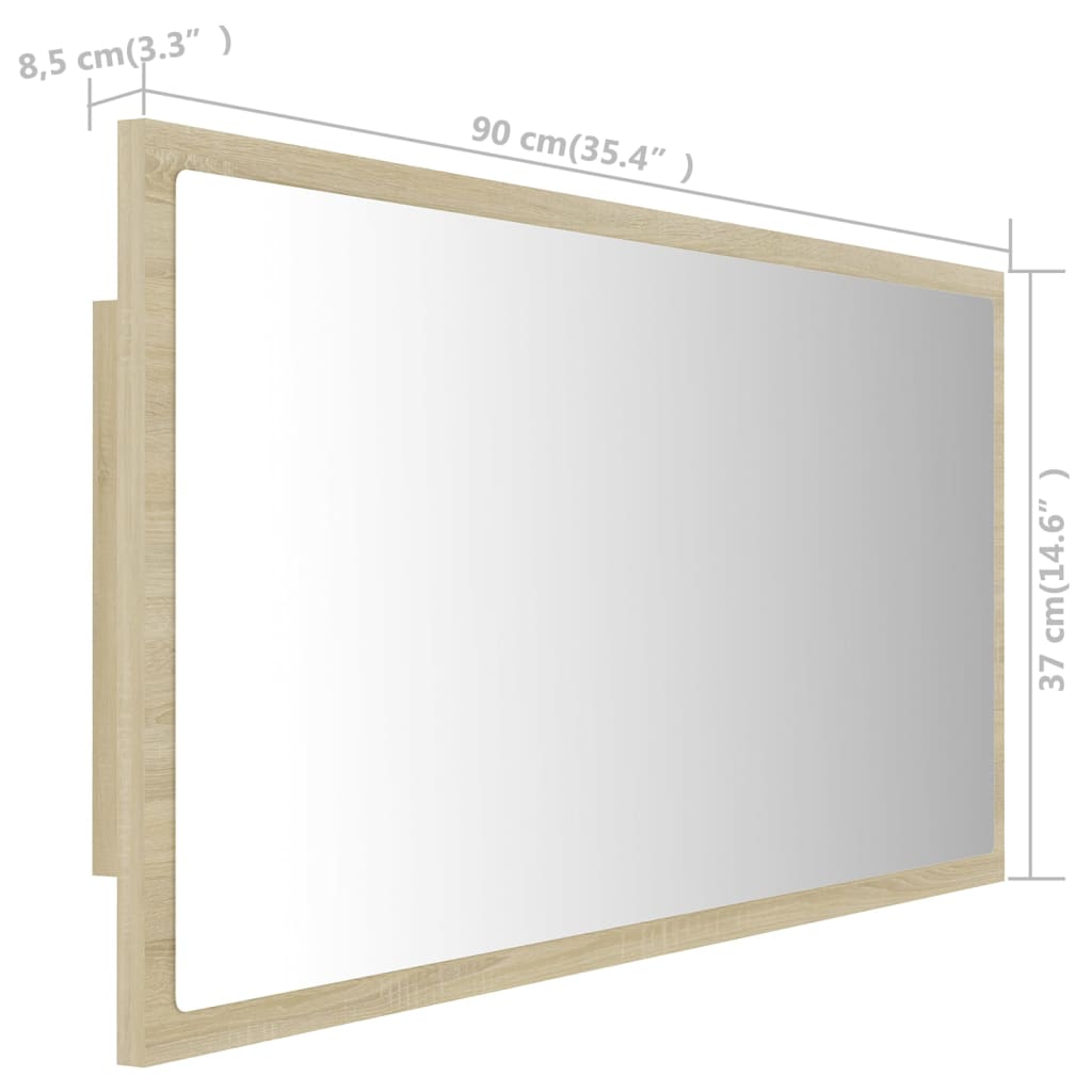 vidaXL LED-Badspiegel Sonoma-Eiche 90x8,5x37 cm Acryl