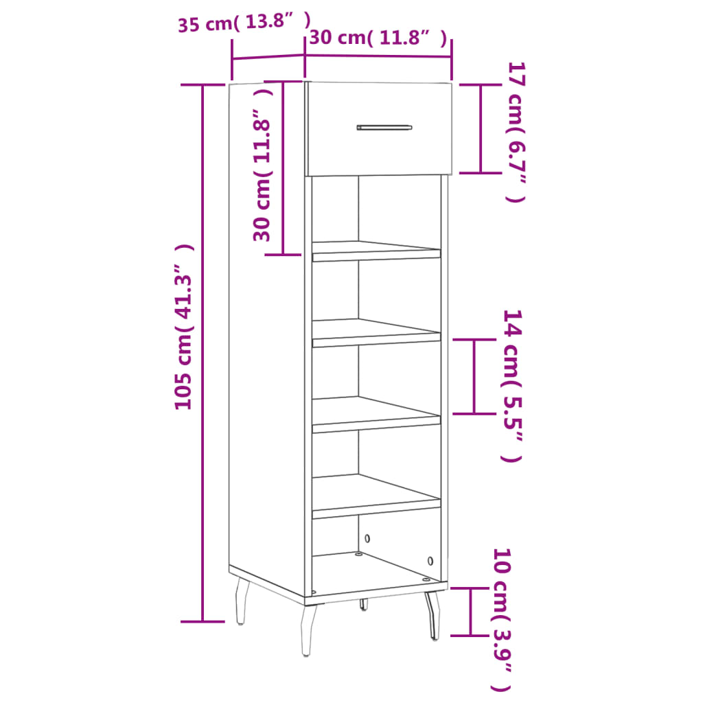 vidaXL Schuhschrank Schwarz 30x35x105 cm Holzwerkstoff