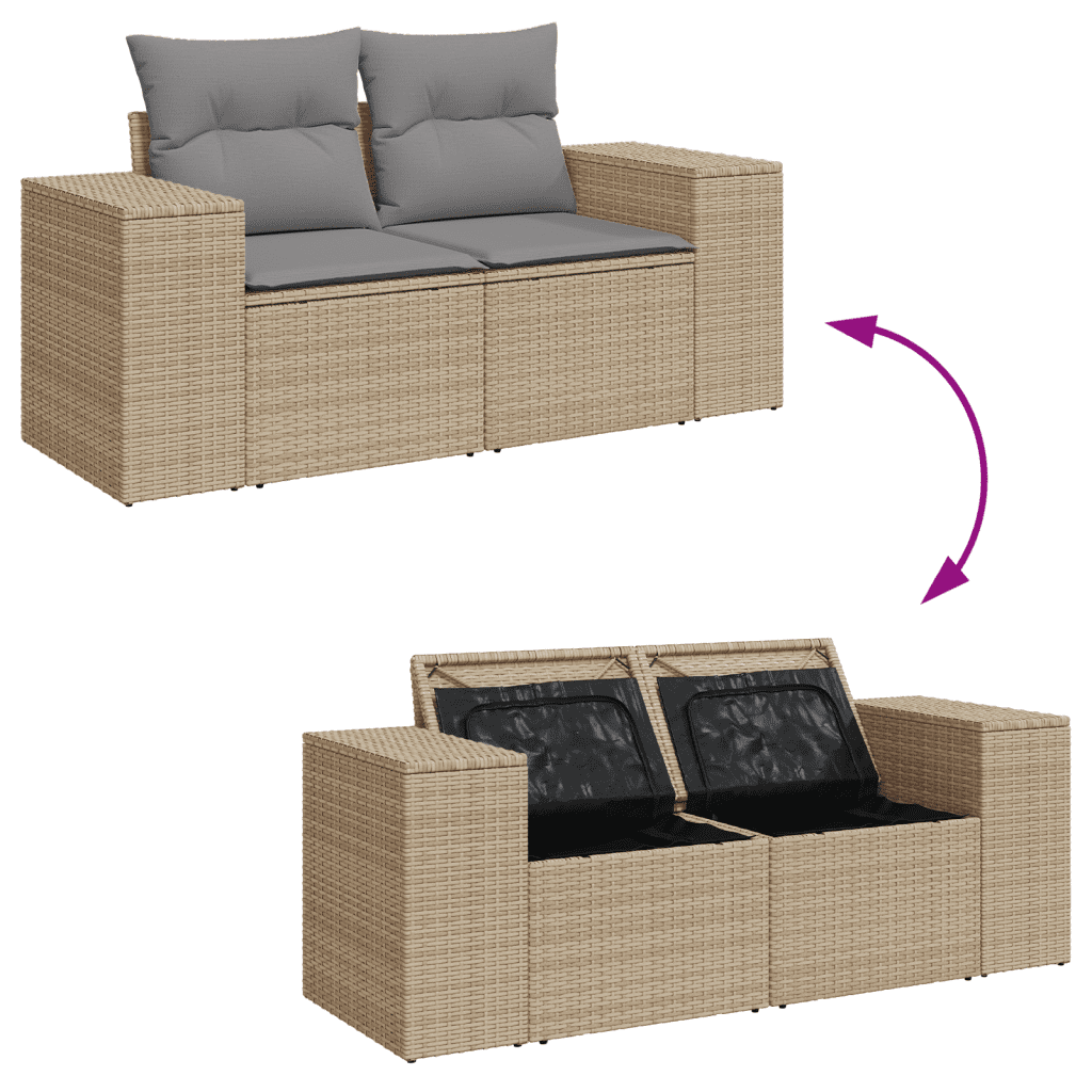 vidaXL 10-tlg. Garten-Sofagarnitur mit Kissen Beige Poly Rattan