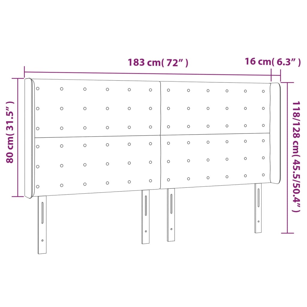 vidaXL LED Kopfteil Dunkelgrau 183x16x118/128 cm Stoff