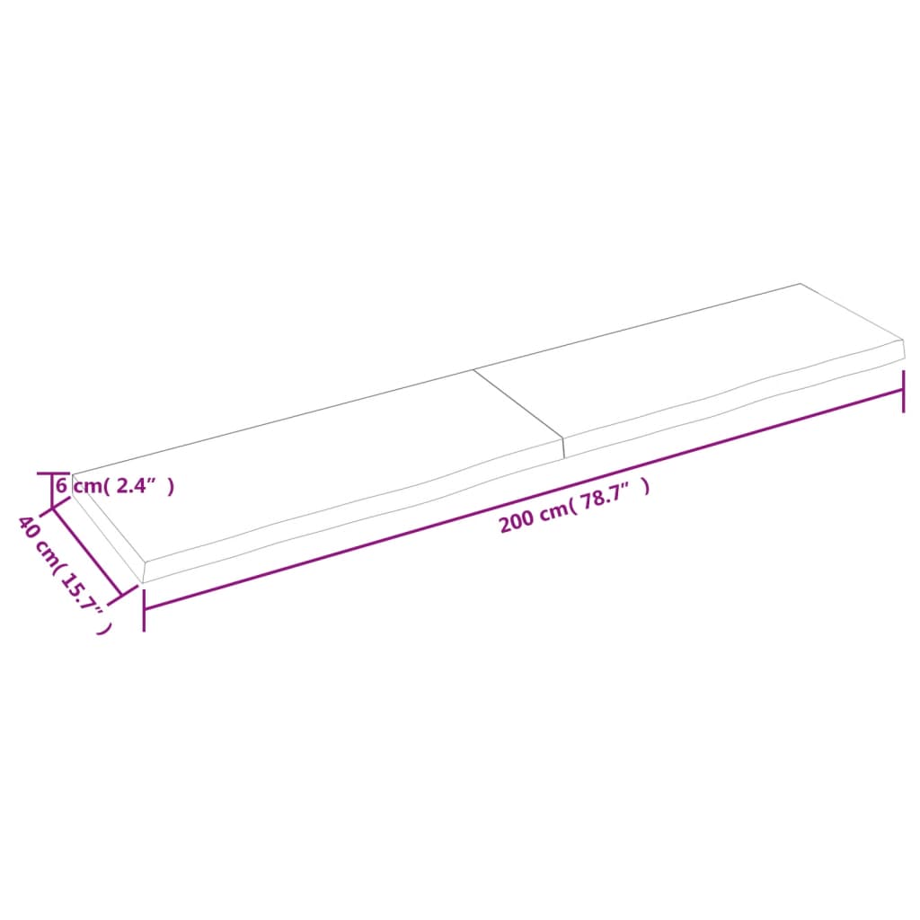 vidaXL Waschtischplatte Hellbraun 200x40x(2-6) cm Massivholz Behandelt