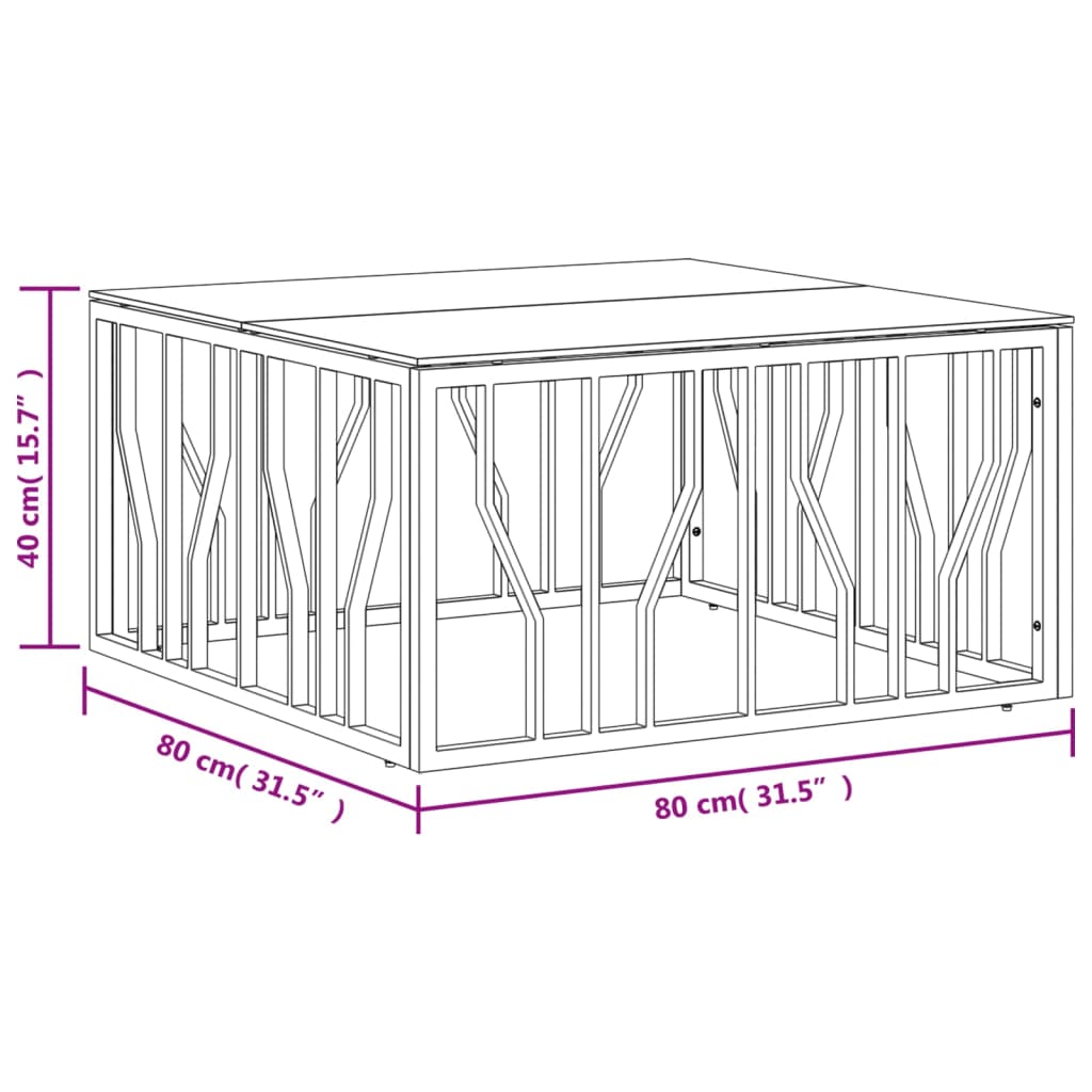 vidaXL Couchtisch Silbern 80x80x40 cm Edelstahl und Glas