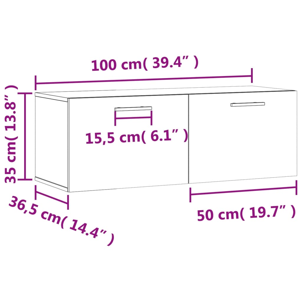 vidaXL Wandschrank Braun Eichen-Optik 100x36,5x35 cm Holzwerkstoff