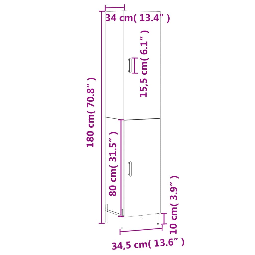 vidaXL Highboard Betongrau 34,5x34x180 cm Holzwerkstoff